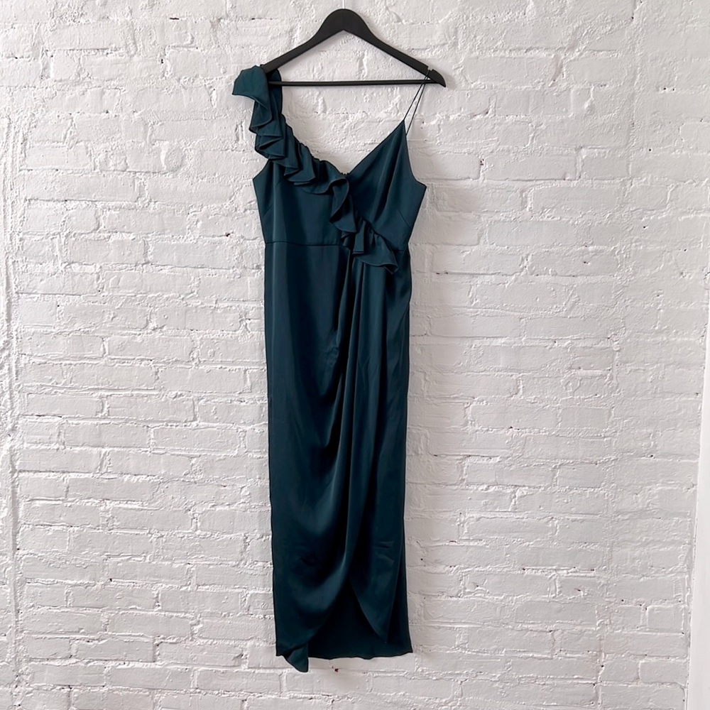 Shona Joy emerald Lux Asymmetrical Ruffle Cocktail Dress